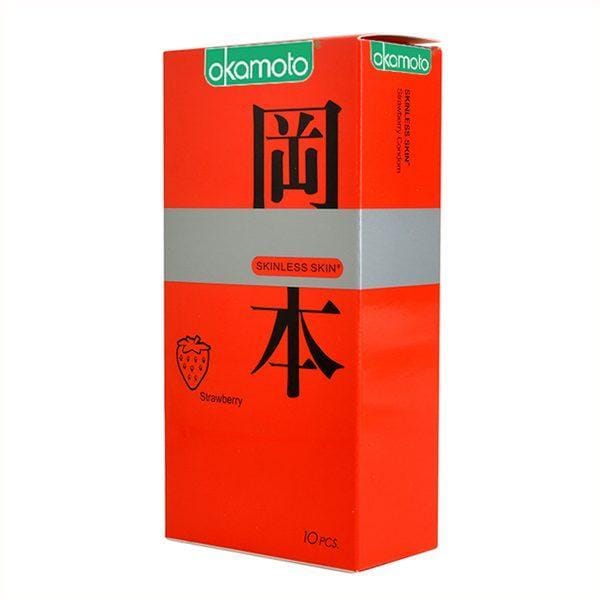 Bao cao su Okamoto Strawberry siêu mỏng-hương dâu quyến rũ-hộp 10-2