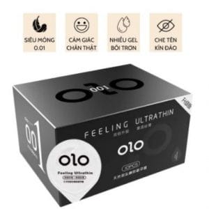 Bao cao su OLO 0.01 Đen Feeling Ultrathin – BCS Siêu Mỏng, Hương Vani, Nhiều Gel Bôi Trơn - Hộp 10 Bcs