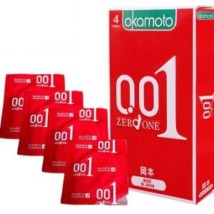 Bao Cao su Okamoto 0.01 PU Mỏng nhất thế giới Truyền Nhiệt Nhanh Hộp 4 cái