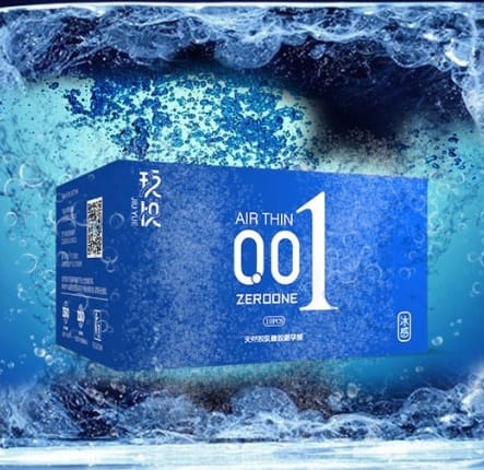 Bao Cao Su Siêu Mỏng AIR THIN 001 Xanh Lửa Băng Mát Lạnh Nhiều Gel Bôi Trơn Hộp 10 BCS-1