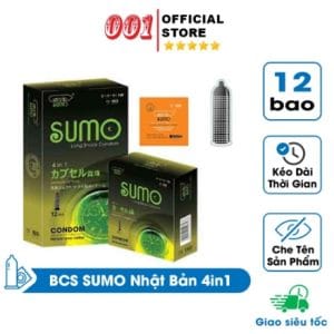 Bao cao su gai SUMO Nhật Bản 4in1, BCS Siêu mỏng, gân gai, kéo dài thời gian, phát hiện bệnh tình dục
