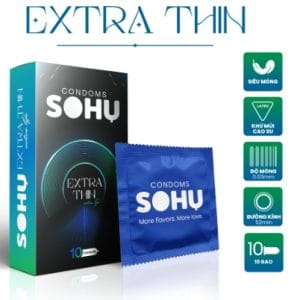 Bao Cao Su Sohu Extra Thin Siêu Mỏng, Nhiều Gel Bôi Trơn size 52mm