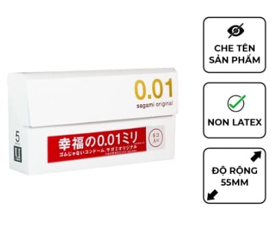 Bao cao su Sagami 001-Non latex-Siêu mỏng-Hộp 5c-5