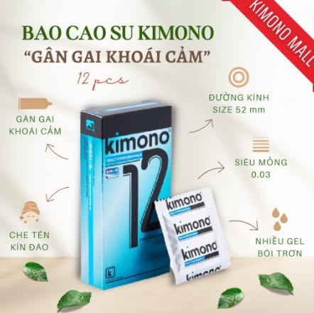 Bao cao su Kimono có gân gai siêu mỏng 0.03 mm màu xanh Blue-1
