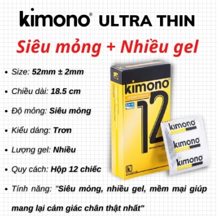 Bao cao su Kimono siêu mỏng 0.02 mm màu vàng Gold chứa vitamin B cấp ẩm bôi trơn