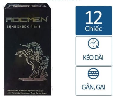 Bao cao su Rocmen đen Long Shock 4 in 1 kéo dài thời gian quan hệ (Hộp 12 cái)-1