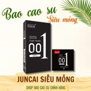 Bao cao su gân gai Juncai 0.01 Okamto đen siêu gai size 52 siêu mỏng nhiều gel bôi trơn, hương vani