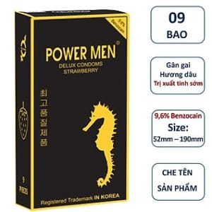 Bao cao su gân gai tăng khoái cảm hương dâu POWERMEN STRAWBERRY chứa 9,6% Benzocain chống xuất tinh sớm