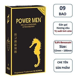 Bao cao su gân gai tăng khoái cảm hương dâu POWERMEN STRAWBERRY chứa 9,6% Benzocain chống xuất tinh sớm-2