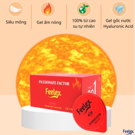 Bao cao su Feelex Passionate Factor siêu mỏng, truyền nhiệt, cảm giác chân thật-Hộp 10-1