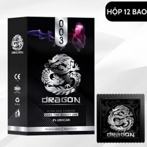 Bao Cao Su Dragon 003 Đen Siêu Mỏng 8% Lidocain kéo dài thời gian quan hệ-hộp 12c