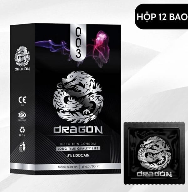 Bao Cao Su Dragon 003 Đen Siêu Mỏng 8% Lidocain kéo dài thời gian quan hệ-hộp 12c-1