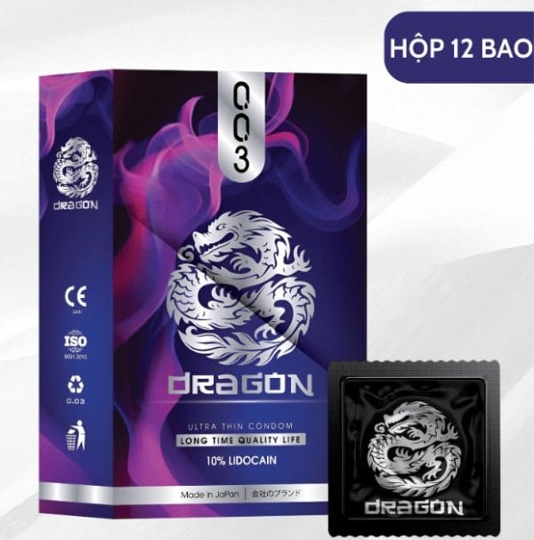 Bao Cao Su Dragon 003 Siêu Mỏng,gai nổi, 10% Lidocain kéo dài thời gian-hộp 10c-2