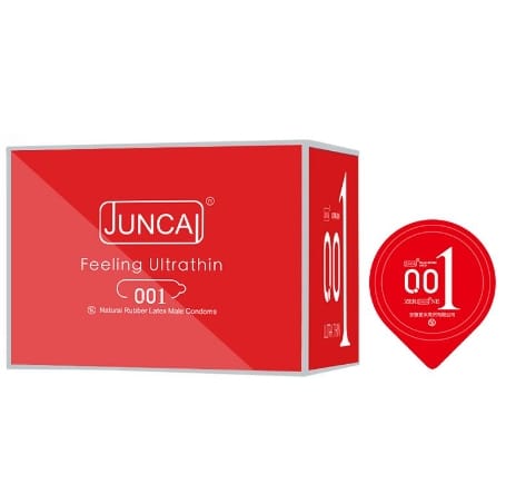 Bao cao su Juncai đỏ, trơn, nhiều gel bôi trơn 0.01 mm cao cấp-hộp ngang-2