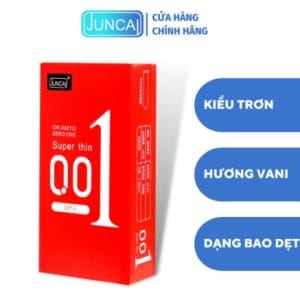 Bao cao su Juncai đỏ, trơn, nhiều gel bôi trơn hương vani 0.01 mm cao cấp-hộp dọc