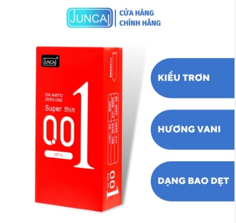 Bao cao su Juncai đỏ, trơn, nhiều gel bôi trơn hương vani 0.01 mm cao cấp-hộp dọc-3