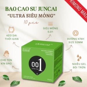 Bao cao su Juncai xanh lá siêu mỏng, trơn, nhiều gel 0.01 mm cao cấp (hộp vuông)
