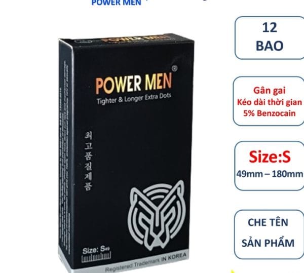 Bao cao su POWER MEN Gân gai size nhỏ 49mm chứa 5% Benzocain kéo dài thời gian-1