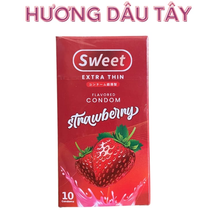Bao cao su Sweet extrathin hương dâu trải nghiệm mới lạ, size 52mm, hộp 10 -1