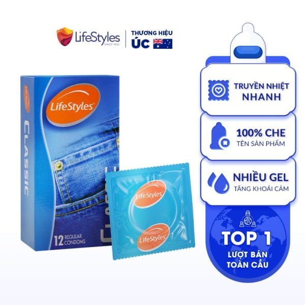 Bao cao su LifeStyles Classic thiết kế mỏng ôm sát nhiều gel 12 bao-1