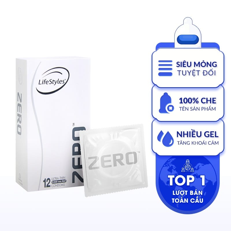 Bao cao su LifeStyles Zero cao cấp siêu mỏng nhiều gel bôi trơn hộp 12 bao-1