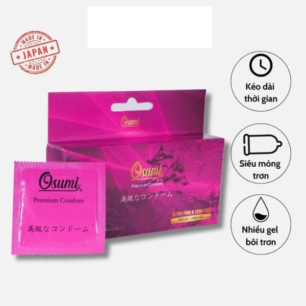Bao cao su Osumi Hồng Nhật siêu mỏng trơn kéo dài thời gian nhiều gel bôi trơn size 49mm-1