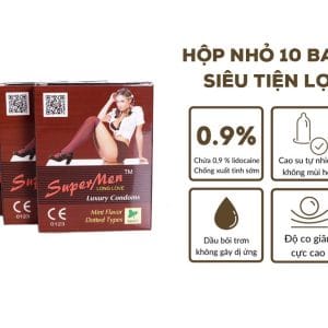Bao cao su siêu mỏng Supermen, có chấm bi nhỏ kéo dài thời gian-hộp 10c