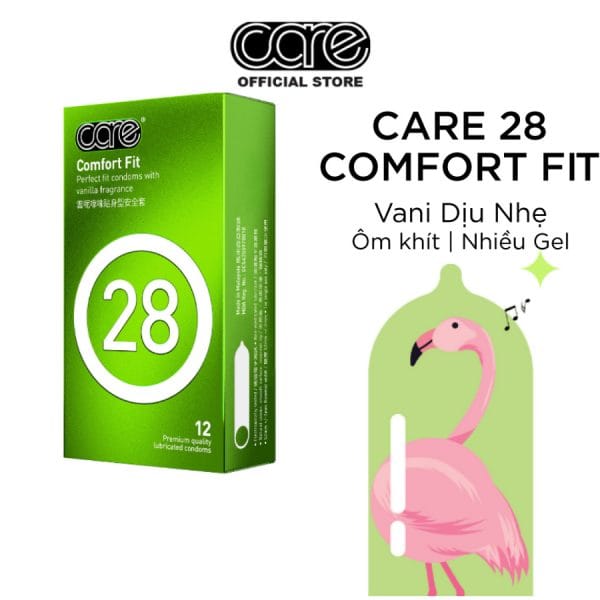 Bao Cao Su CARE 28 Mỏng Trơn Nhiều Gel-Kéo Dài Thời Gian-Hương Vani-Hộp 12-1