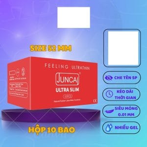 Bao cao su Juncai 001 Ultra Slim-Siêu mỏng-Trơn-Nhiều gel-Kéo dài thời gian-Hộp 10