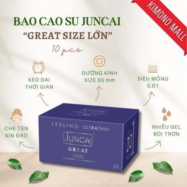 Bao cao su Juncai Size to 55mm Siêu mỏng 0.01 Great Hương dâu Nhiều gel Mát lạnh-Hộp 10-2