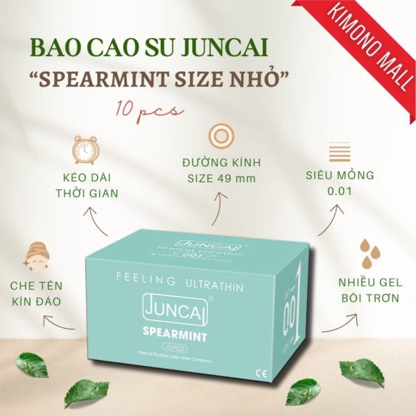 Bao cao su Juncai size nhỏ 49mm Siêu mỏng-Spearmint-Hương bạc hà-Nhiều gel-Hộp 10-2