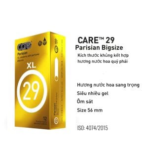 Bao cao su size to CARE 29-SIZE 56-bcs big size hương nước hoa, nhiều gel, kéo dài thời gian