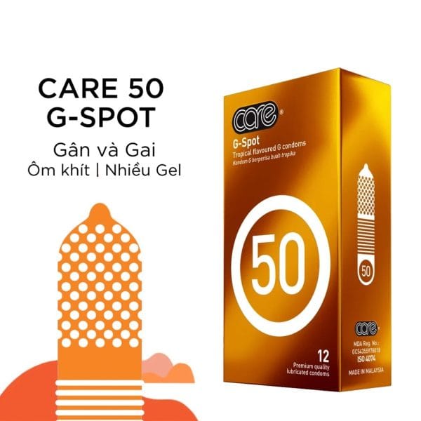 Bao Cao Su Gai Và Gân CARE 50 nhiều gel bôi trơn-siêu mỏng-hương dứa rừng-1