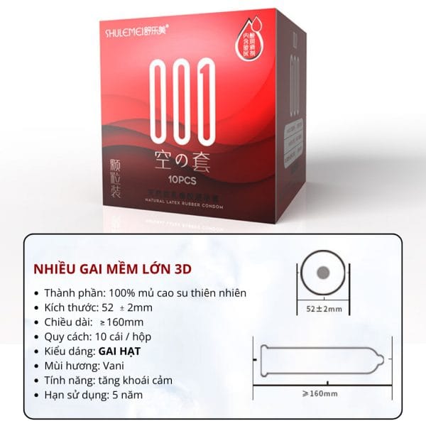Bao Cao Su SHULEMEI-SLM Đỏ Gai Hạt, hương vani Chuẩn 001mm