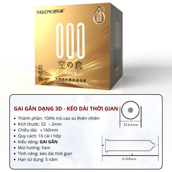 Bao Cao Su SHULEMEI-SLM Gân Gai Chuẩn 001mm, Kéo Dài Thời Gian Nhiều Gel-2