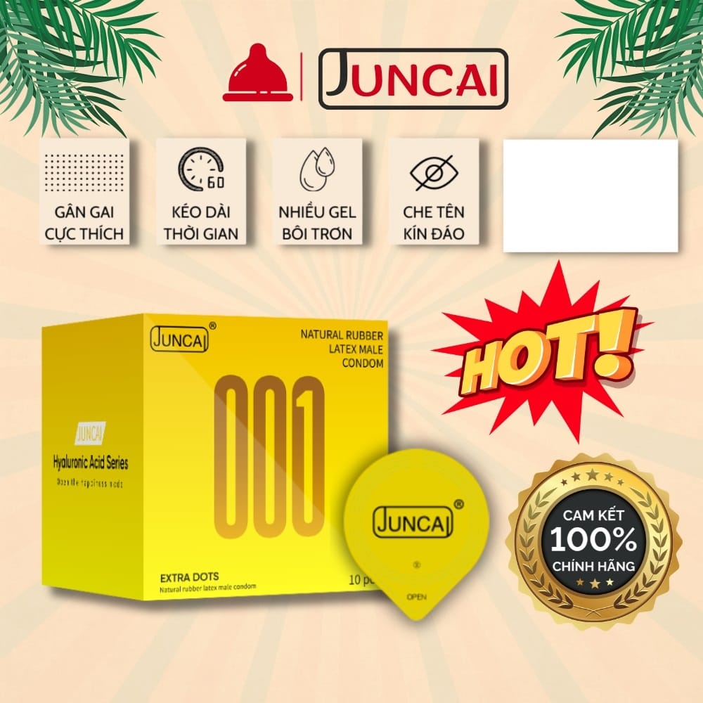 Bao cao su Juncai Extra Dot Vàng gân gai 3D, kéo dài thời gian quan hệ, siêu mỏng nhiều gel bôi trơn-3