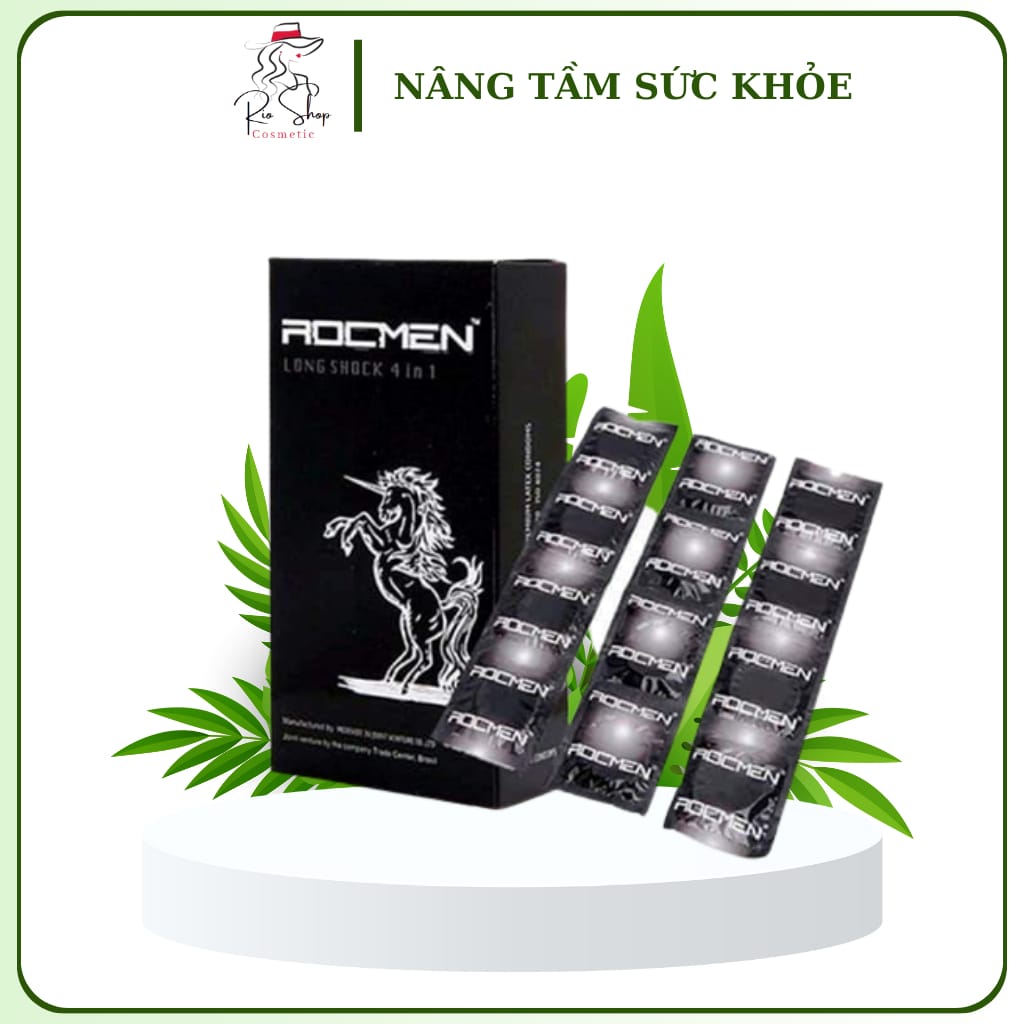 Bao cao su Rocmen cá ngựa gân gai li ti đen 4 in 1 kéo dài thời gian hộp 12 cái-2