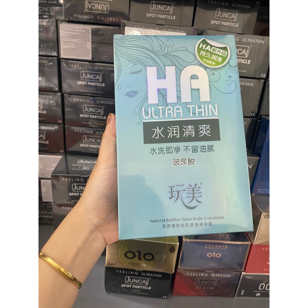Bao cao su nhà nghỉ HA Blue Ultrathin siêu mỏng, nhiều gel bôi trơn, hương lô hội-hộp 100c-1