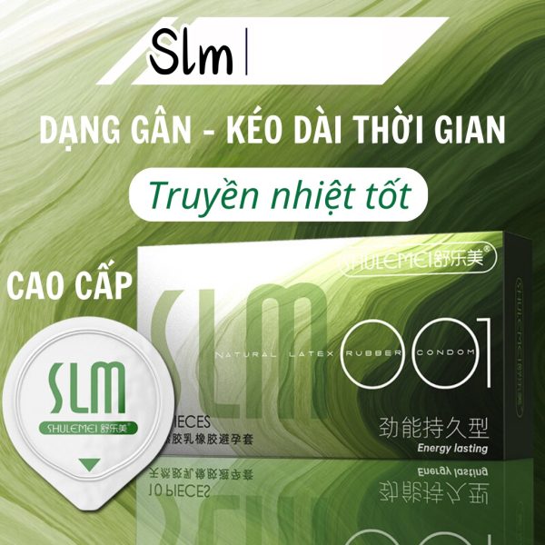 Bao Cao Su Cao Cấp Gân Gai SLM Siêu Mỏng 001mm, Kéo Dài Thời Gian, Nhiều Gel Bôi Trơn-Hộp 10c-1