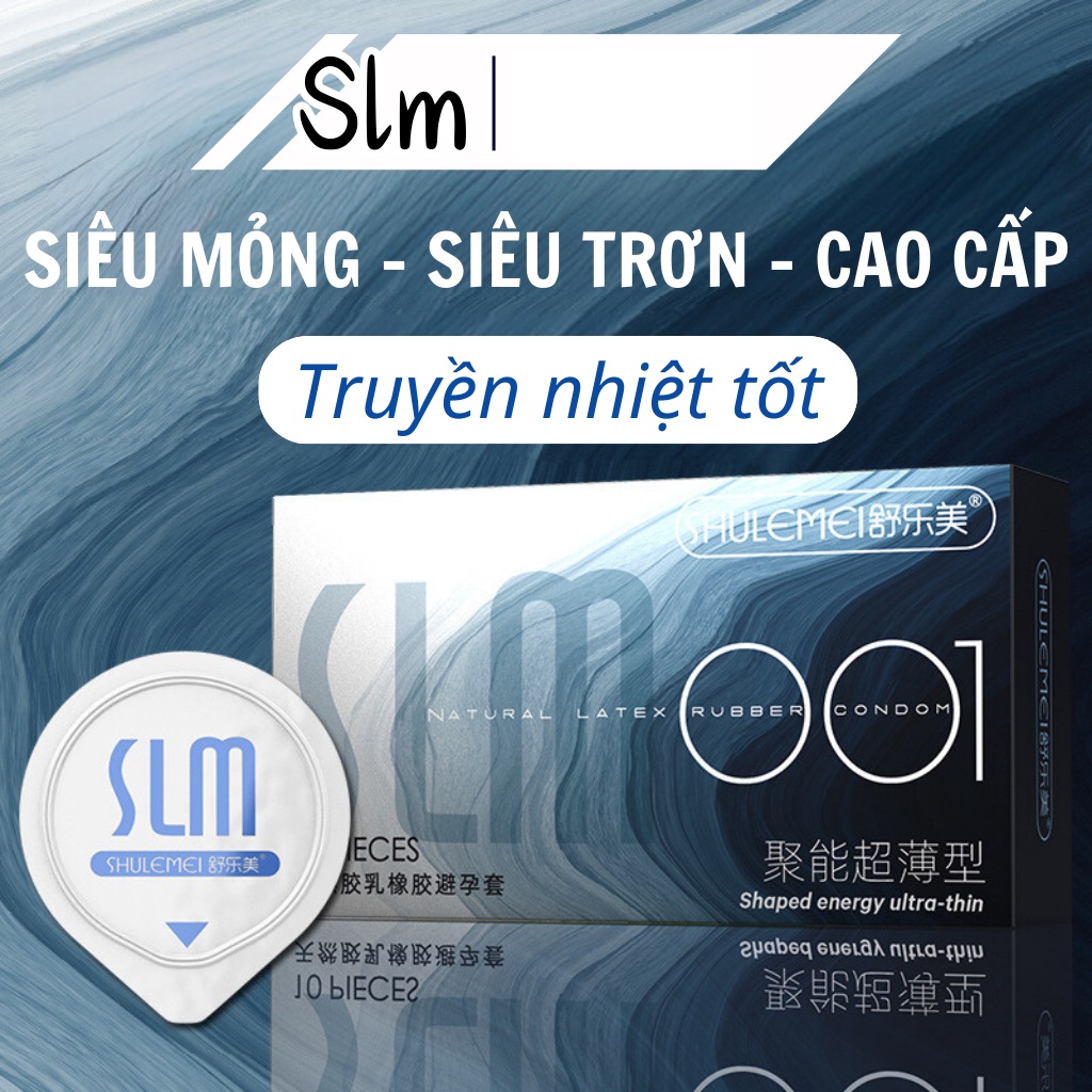 Bao Cao Su Cao Cấp SLM Siêu Mỏng 001mm, Kéo Dài Thời Gian, Nhiều Gel Bôi Trơn-Hộp 10c-1