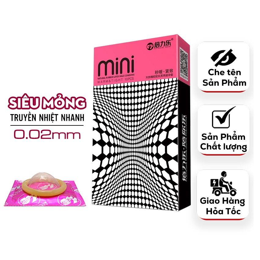 Bao Cao Su Mini Size 46mm Hồng, Bcs Siêu Mỏng, Truyền Nhiệt, Nhiều Gel Bôi Trơn-Hộp 10c-1