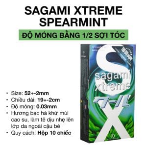 Bao Cao Su Sagami Spearmint Nhật Bản - Kéo Dài Thời Gian - Hương Bạc Hà - Hộp 10 bcs