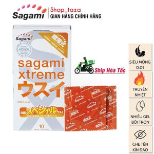 Bao Cao Su Sagami Xtreme Super Thin–Bcs Siêu Mỏng, Nhiều Gel Bôi Trơn, Giảm Đau Rát-Hộp 10c