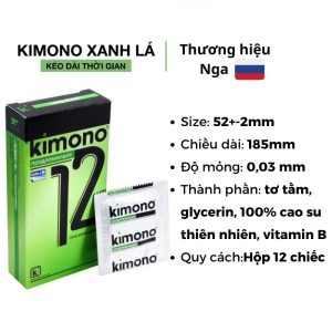 Bao cao su Kimono Green kéo dài thời gian, siêu mỏng 0.03mm, không mùi, nhiều gel, nhập khẩu Nga