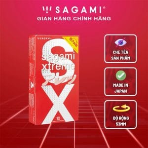 Bao cao su Sagami Xtreme Feel Long có chấm bi nhỏ 52mm hộp 10 cái
