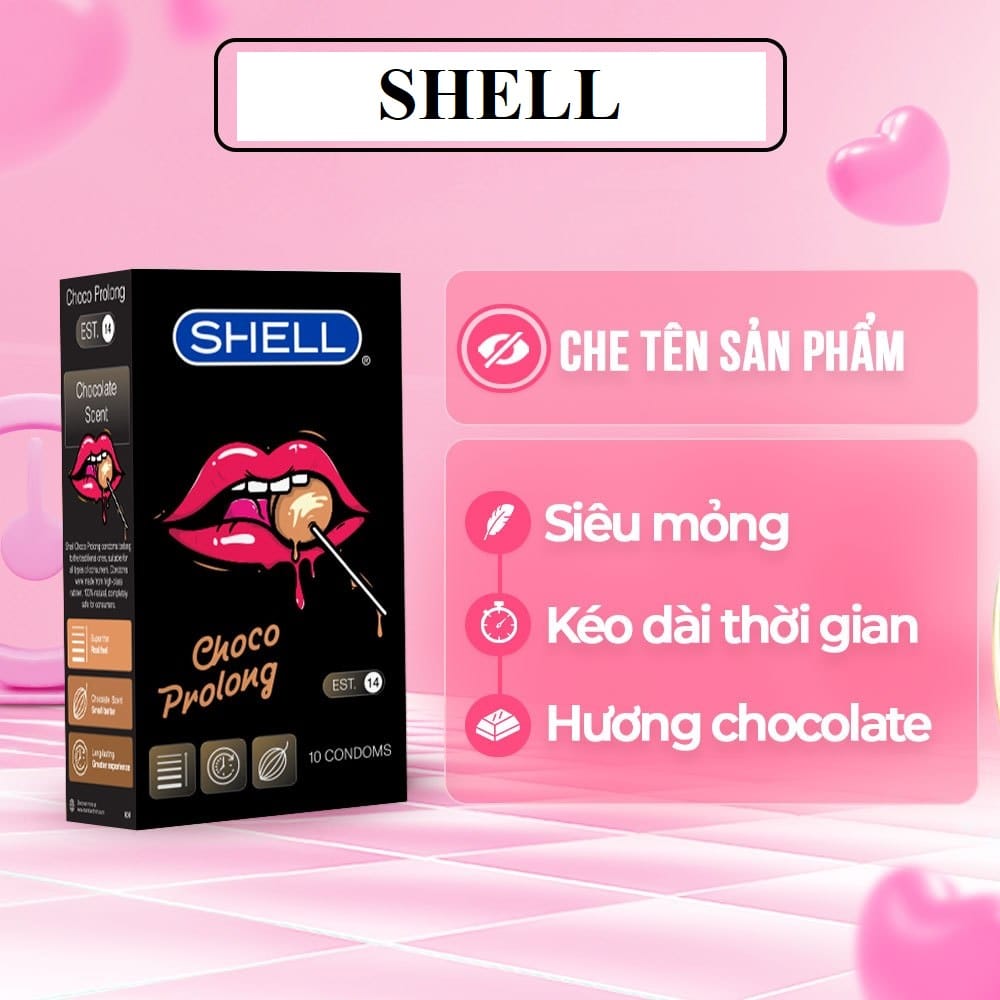 Bao cao su Shell Choco Prolong kéo dài thời gian, hương chocolate-Hộp 10 cái SHELL-1