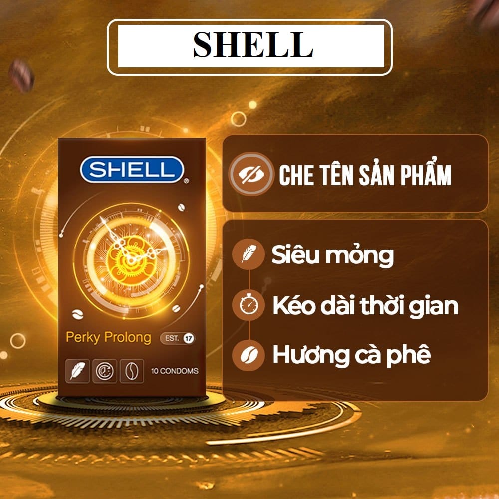 Bao cao su Shell Perky Prolong kéo dài thời gian, hương cà phê-Hộp 10 cái SHELL-1