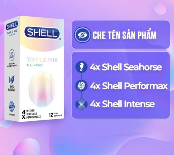 Bao cao su Shell Triple Mix siêu mỏng, mát lạnh, gân gai Hộp 12 cái SHELL