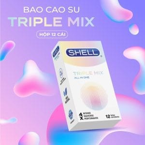 Bao cao su Shell Triple Mix siêu mỏng, mát lạnh, gân gai Hộp 12 cái SHELL