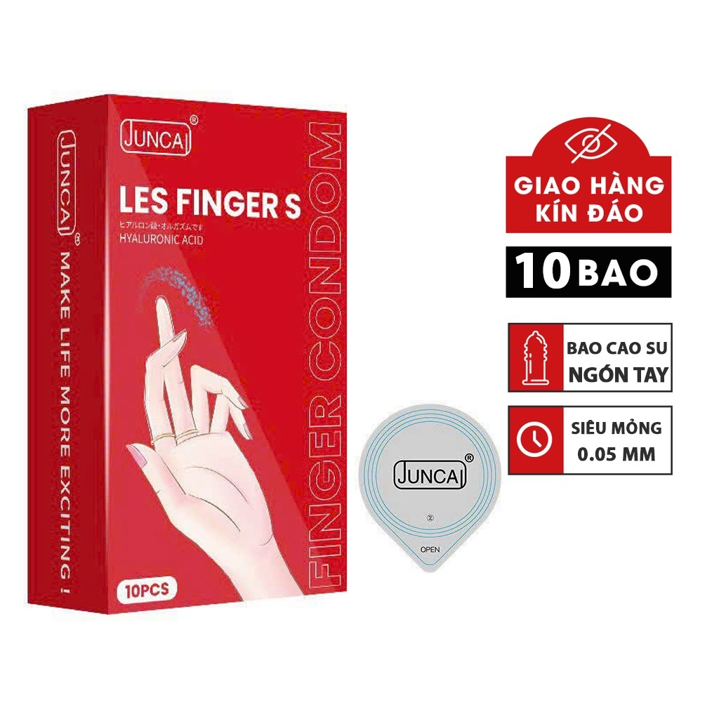 Bao cao su ngón tay Juncai LES FINGER S hộp 10 cái, bcs ngón tay siêu mỏng nhiều gel hương dâu dịu nhẹ-3